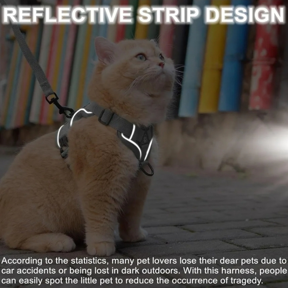 Gray Cat or Small Puppy Harness and Leash Set Upgraded Escape Proof Adjustable - Picture 5 of 6